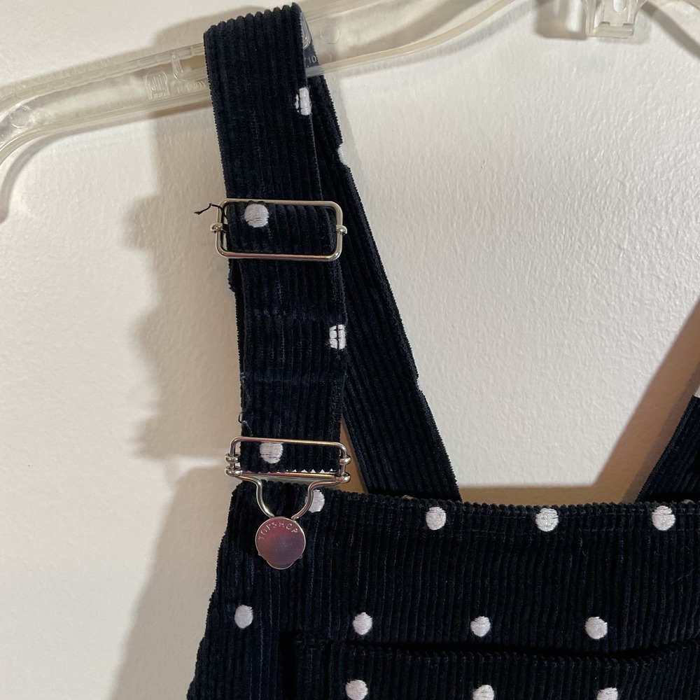 Topshop Black Polka Dot Corduroy Pinafore Overall Dress Women 8 Retro Schoolgirl - Picture 5 of 16